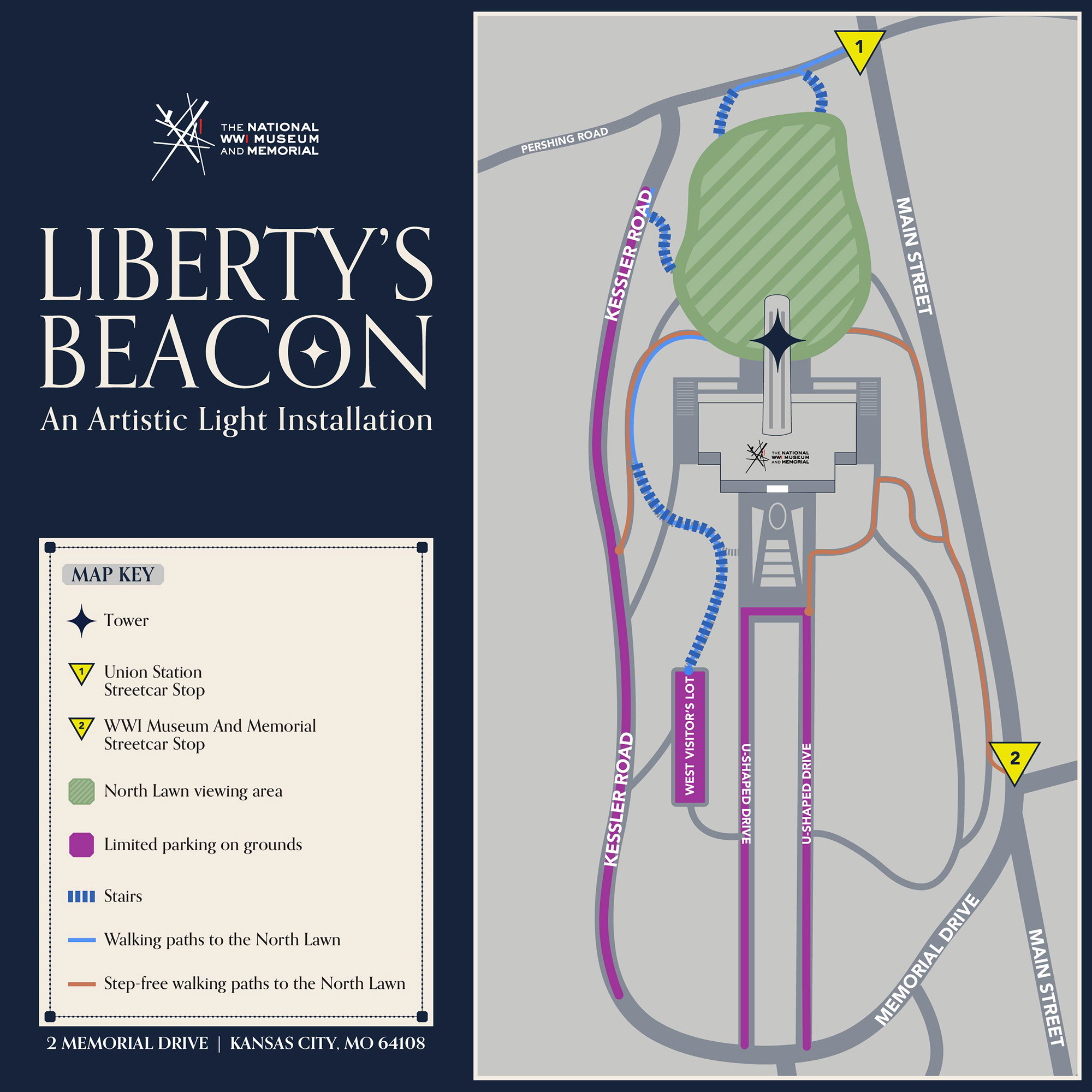 Map of the grounds showing walking paths and access points to the North Lawn viewing area